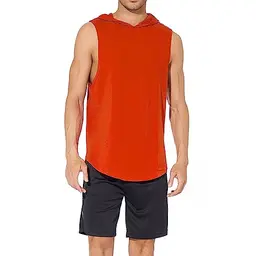 Herren Fitness Tanktop Ärmelloses Hoodie-Shirt für Training in Orange, Größe M