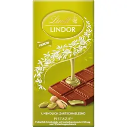 Lindt LINDOR Tafel Pistazie 100g - Feinste Vollmilch-Schokolade mit zarter Pistazien-Creme