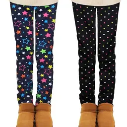 Ruisita 2er-Pack Winter-Leggings für Mädchen, warme legere Fleece-Leggings