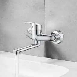 diceevil Küchenarmatur Wandmontage, 360° drehbar, Einhebelmischer mit 16CM Schwenkarm