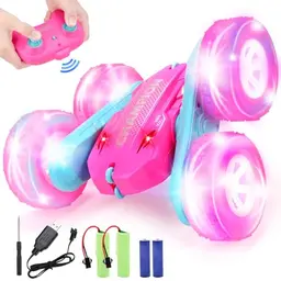 REMOKING 2.4GHz RC Stuntauto für Kinder mit LED, 360° Flip und Drift, aufladbar, rosa, für Jungen und Mädchen ab 6 Jahre