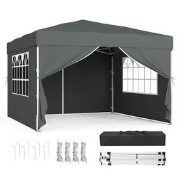 SONGMICS Pavillon 3x3 m mit Seitenwänden, faltbar, tragbar, für Garten, Hof, Party, dunkelgrau