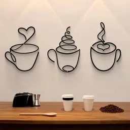 3-teiliges Wanddeko Metall Schwarz Kaffeetasse, moderne Metallbilder für Küche, Flur, Schlafzimmer & Büro – coole Deko als Geschenk