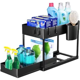 Puricon Unter Waschbecken Regal Organizer - 2 Etagen Küchenschrank Regal, Schwarz