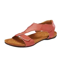 Cocila Damen Bohemian Sommerschuhe Sandalen Flacher Absatz Runde Zehen (Wassermelone Rot, Größe 41)