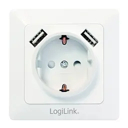 LogiLink PA0162 Schutzkontakt-Steckdose mit 2 USB-Anschlüssen, Unterputzdose (DE 80x80mm) mit Kinderschutz