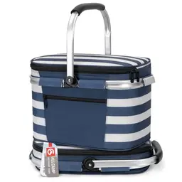 ALLCAMP Isolierte Kühlbox mit Deckel, faltbar, 2 Personen, Thermo-Einkaufskorb Blau/Weiß