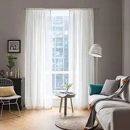 MIULEE 2er Set transparente Voile Vorhänge für Wohnzimmer und Schlafzimmer, Weiß 225 x 140 cm