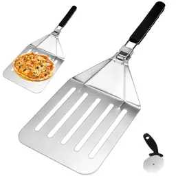 QINERSAW Klappbarer Pizzaschieber aus Edelstahl für große Pizzas, Pizzastein und Zubehör