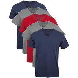 Gildan Herren V-Neck T-Shirts, 5er-Pack in Marineblau/Anthrazit/Kardinalrot, XL
