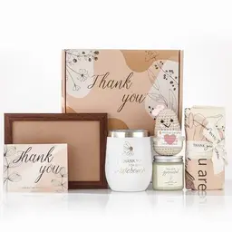 Dankeschön Geschenk Set für Frauen | 8-teiliges Set mit Fotoframe, Stahltumbler, Duftkerze & mehr | Ideal für Lehrer, Mitarbeiter, Chefs und Freundinnen