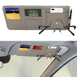Sonnenblende Organizer mit Brillenhalter und Aufbewahrung für Karten (Grau)