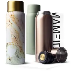 MAMEIDO Thermoskanne 1 l aus Edelstahl, hält Getränke bis zu 12h heiß, BPA-frei - Kaffee & Tee unterwegs (Pearl Marble Gold)