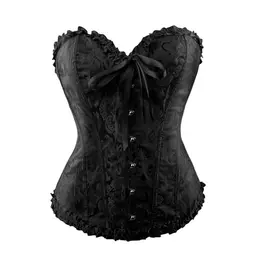 TANTOMI Damen Korsett, Vintage Satin Vollbrust, Gothic Bustier, Schwarz