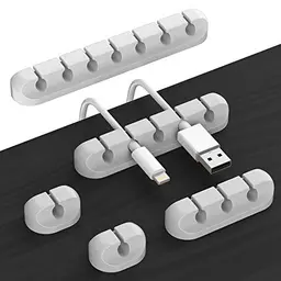 Kabelhalter Kabelclips, 5 Stück Organizer für Schreibtisch, Klebehaken für Netzkabel und Ladekabel (Grau)