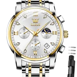 OLEVS Chronograph Herrenuhr, Quarz, Weiß-Gold