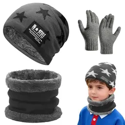 Solivive Winter Set: 3-teiliges Mütze, Schal und Handschuhe für Kinder (Grau)