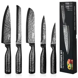 HUIKAILI 5-teiliges Küchenmesser-Set, Schwarz – professionelles Kochmesser-Set mit ultra-scharfer Klinge