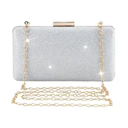 CRITIVE Damen Clutch Abendtasche Silber Schultertasche mit abnehmbarer Kette für Hochzeit und Party