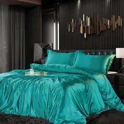 Bettwäsche Set Satin 135x200cm 4-teilig Grün - Luxuriöse, glatte Bettwäsche mit Reißverschluss und 80x80cm Kissenbezügen