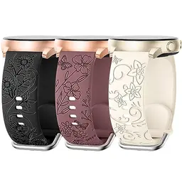AMSKY 3 Stück Floral Armbänder für Samsung Galaxy Watch 7/6/5/4 - Silikon Schwarz, 20mm