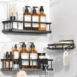 YASONIC Duschablage ohne Bohren, Badregal Organizer für Dusche, rostfreies schwarzes Duschregal, 3 Stück