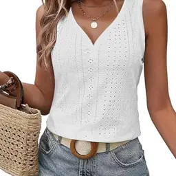 DUOEASE Damen Tank Top Weiß V-Ausschnitt Casual Ärmellos Sommer 2025