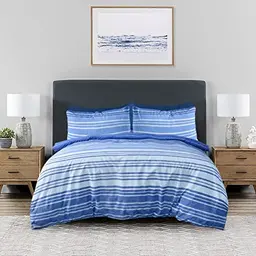 Sleepdown Wendbares Bettwäsche-Set in Marineblau und Weiß, weich und pflegeleicht, King (230 x 220 cm)