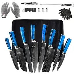 FULLHI 14-teiliges japanisches Küchenmesser Set aus mehrfarbigem Edelstahl