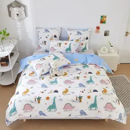 Luofanfei Dino Bettwäsche 100x135 cm für Jungen & Mädchen - Baumwolle, mit Dinosaurier-Motiv, Weiß Blau