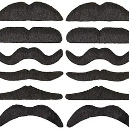 12-teiliges Set schwarzer Klebebärte für Erwachsene & Kinder | Kostüm Accessoire für Karneval & Fasching