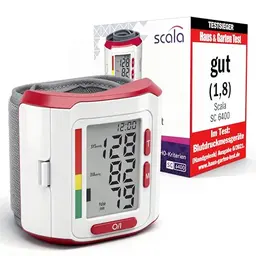scala SC 6400 Rot Handgelenk-Blutdruckmessgerät mit WHO-Indikator, 85 Speicher, inklusive Box & Batterien