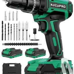 KUZUPRO 21V Akkuschrauber mit 2 Akkus, 25+3 Drehmomentstufen, LED Licht, Zubehörset für DIY Projekte