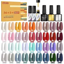 LEVIPE UV Nagellack Set, 42-teilig - Glänzend & Matte Überlack, Gellack Shellac für kreatives Nageldesign