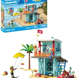 PLAYMOBIL Urlaub am Strand - Rettungsturm mit Beach Buggy, Spielzeug für Kinder ab 4 Jahren