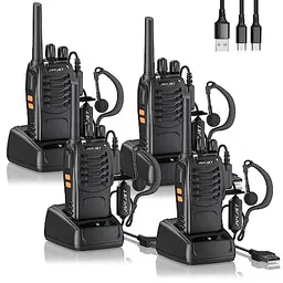 JUCJET 88E Walkie Talkies – Lizenzfrei, 16 Kanäle, USB-Ladestation, 4 Stück (Schwarz)