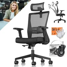 KESSER® Ergonomischer Bürostuhl mit verstellbaren Armlehnen und Kopfstütze | Rückenschonend mit Wippfunktion
