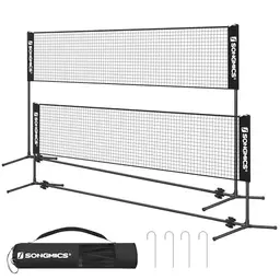 SONGMICS Badminton- und Volleyballnetz, 4 m, tragbares Set für Garten und Outdoor, höhenverstellbare Stangen, Schwarz