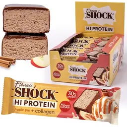FitnesSHOCK Proteinriegel Set – 12 Riegel, 30% Protein, ohne Zucker, mit Kollagen, low carb, ballaststoffreich, kalorienarm, Apfelkuchen-Zimt-Geschmack