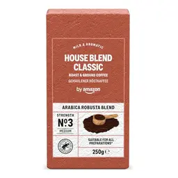 Amazon House Blend Classic Gemahlener Röstkaffee 250g, Arabica-Robusta-Mischung, Intensität 3 - Medium