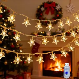 Fünfeckige Sterne Lichterkette 6M mit 40 LEDs, 8 Modi, USB, Warmweiß - Weihnachtsdeko für Innen & Außen, Schlafzimmer, Party, Garten, Hochzeit