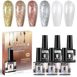 UV Nagellack Set - 6 farbige, langlebige Gel-Nägel, perfekt für Maniküre zu Hause, ideal für Anfänger und Profis