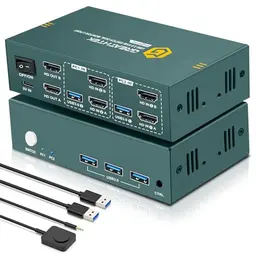 HDMI USB 3.0 KVM Switch für 2 PCs und 2 Monitore, 4K 60Hz, inklusive 2 USB-Kabel