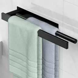 Schwarzer Handtuchhalter ohne Bohren - Selbstklebend, zweiarmig, für Bad und Küche