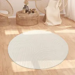 Paco Home Hochflor Teppich rund für Wohnzimmer und Schlafzimmer, Creme, 160 cm, Boho Design