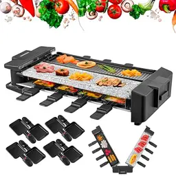 Steinborg Raclette Grill 2in1 für 8 Personen - Tischgrill mit Naturstein und beschichteter Grillplatte - rotierbares Heizelement