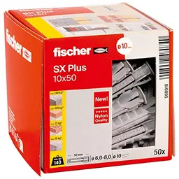 fischer Spreizdübel SX Plus 10 x 50, 50 Stück Nylondübel für Beton, Ziegel, Porenbeton & Hochlochziegel