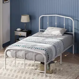 Zinus Heidi Einzelbett 90 x 190 cm – Metallrahmen in Weiß mit Kopfteil