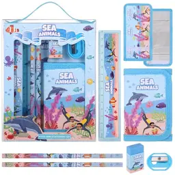 JIANTA 6-teiliges Schreibwaren Set für Mädchen und Jungen – Bleistift, Radiergummi, Anspitzer, Lineal und Brieftasche