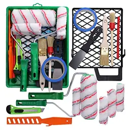 ToolSpace Malerset mit 2 Farbrollern, 2 Pinseln, Malerband, Farbwanne, Abdeckfolie und Zubehör